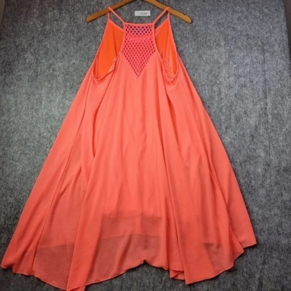 Women Dress 3X Neon‎ Pink Strappy Swim Cover Up Lined Bright Festival Trapeze